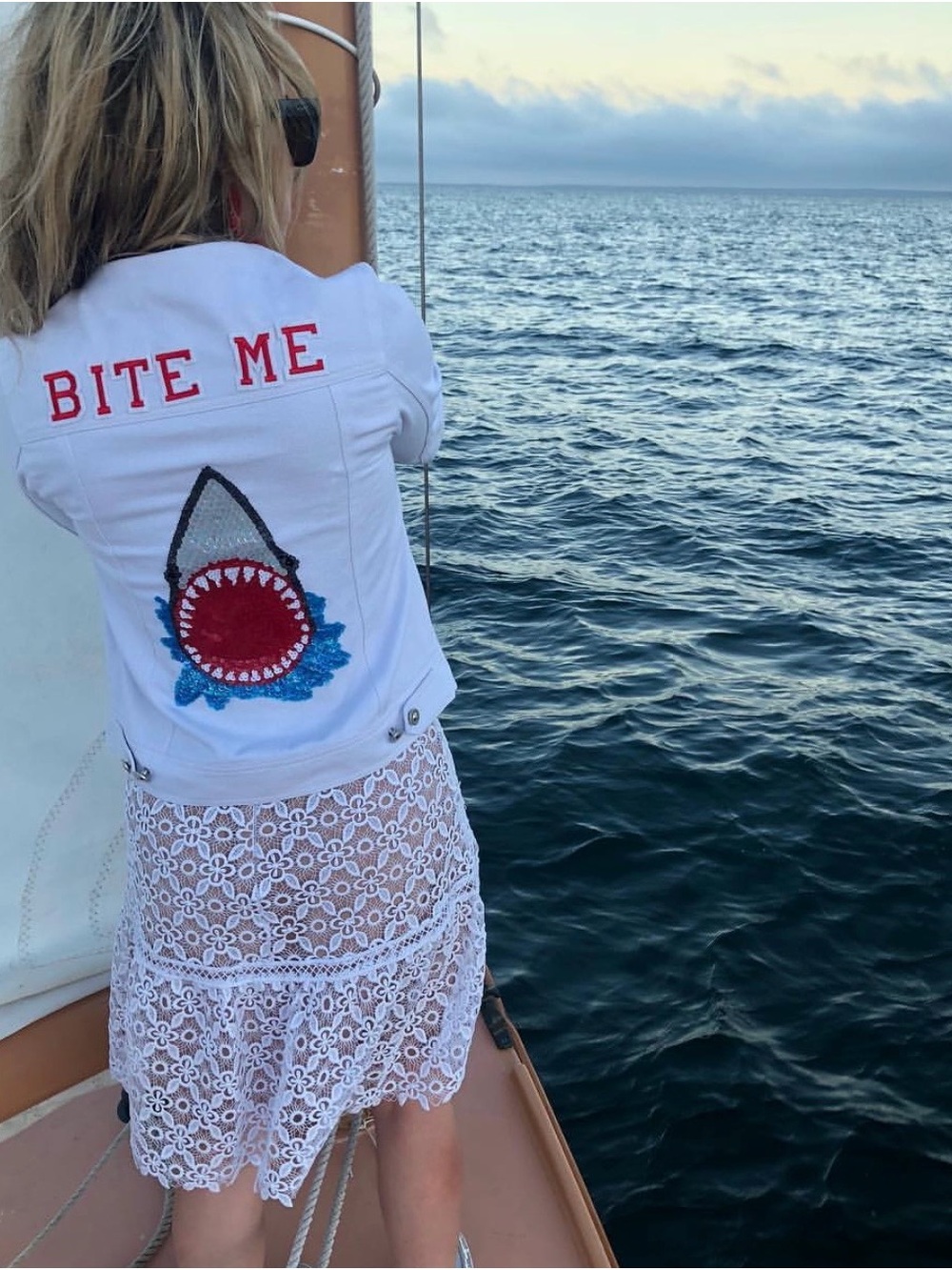 Bite Me Stretchy White Jean Jacket